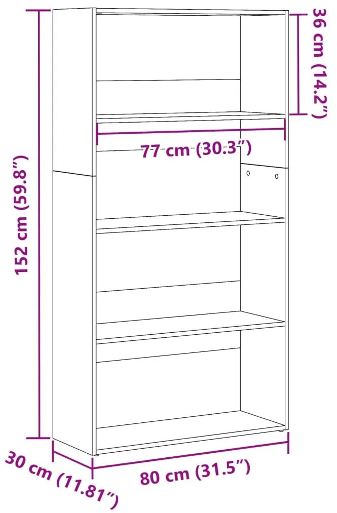 fekete szerelt fa könyvespolc 80 x 30 x 152 cm