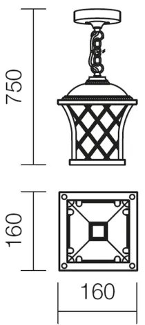 Redo 9952 - Kültéri csillár láncon BREMEN 1xE27/42W/230V IP23 arany/patinás