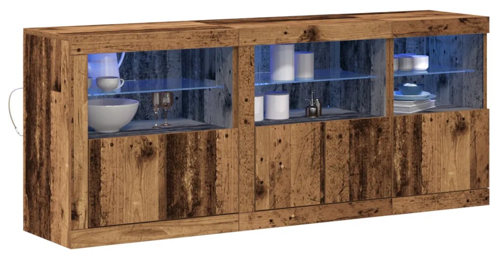 Széf LED -es lámpákkal Régi fa 162 x 37 x 67 cm Faanyag