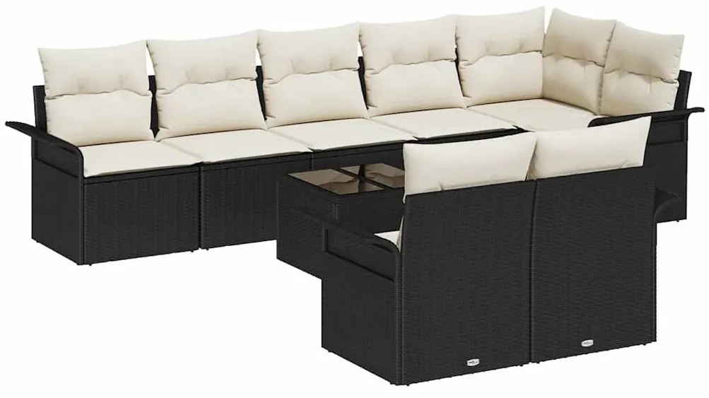 Kerti Kanapé Szett párnával tárolóval 9 pcs Fekete Poli rattan