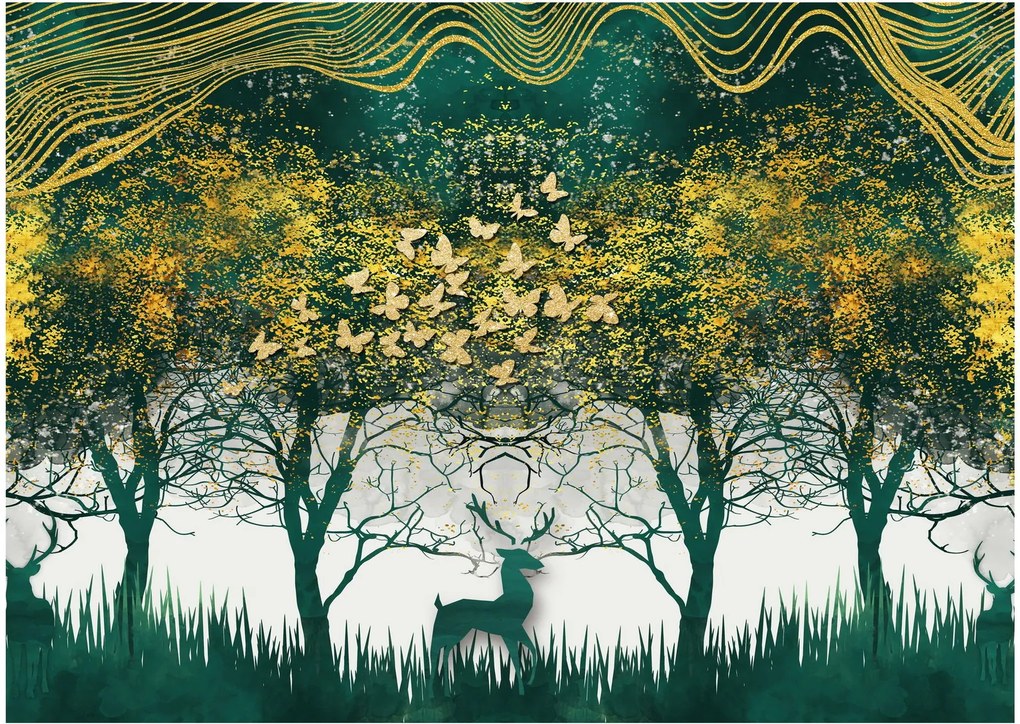 Kép - Szarvas a zöld erdőben (üvegen) (70x50 cm)