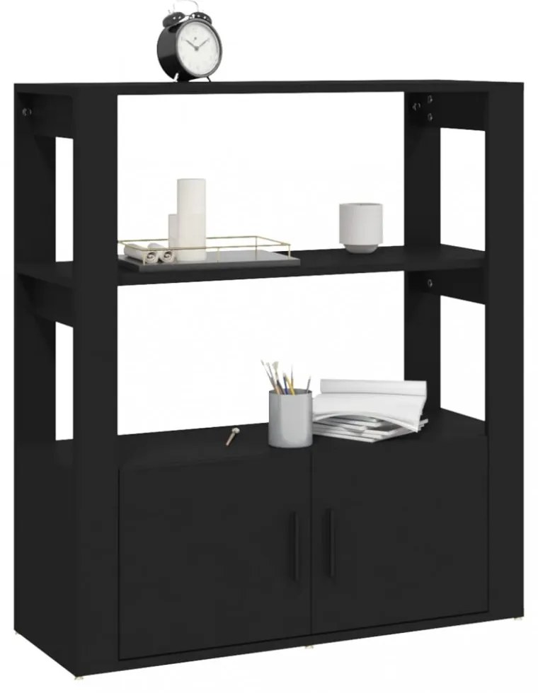 fekete szerelt fa tálalószekrény 80x30x90 cm