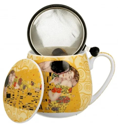 Klimt Porcelán teás szűrős bögre A csók 430 ml világos arany