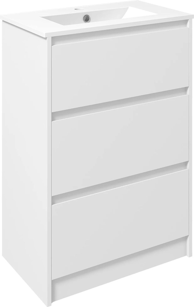 Kleankin Fürdőszobai Mosdószekrény Sink Alatti Szekrény Szintetikus Kerámiával Mosdóval és 2 Fiókkal 61x37x88 cm Tiszta Fehér | Aosom