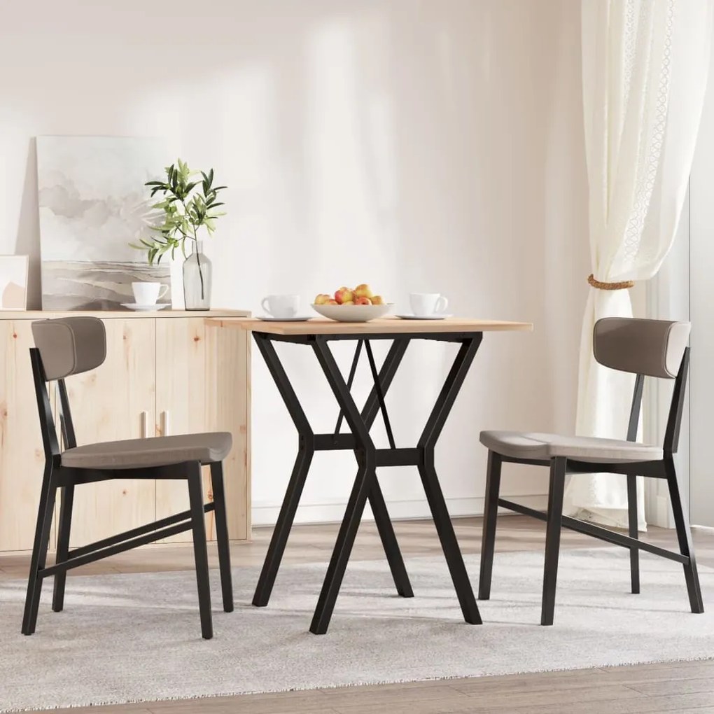 tömör fenyőfa és öntöttvas étkezőasztal Y-vázzal 70x70x75 cm