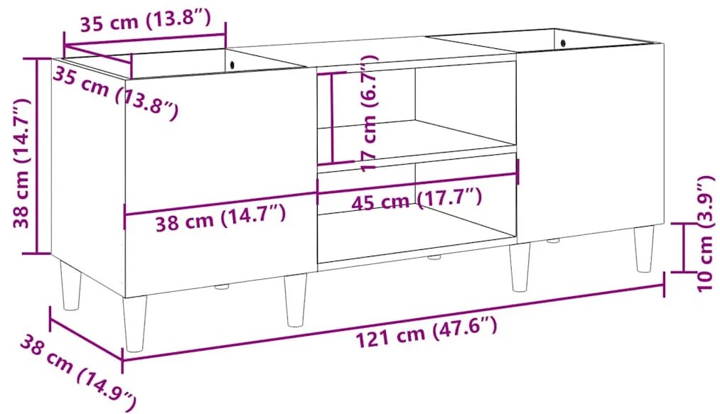 barna tölgyszínű szerelt fa hanglemezszekrény 121x38x48 cm