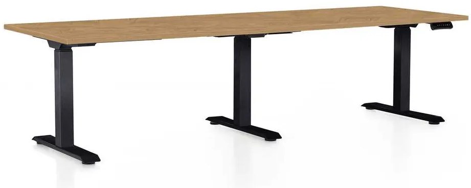 OfficeTech Long állítható magasságú asztal, 240 x 80 cm, fekete alap, köves tölgy