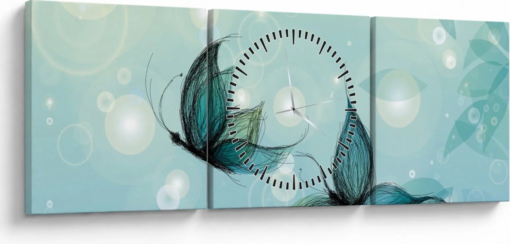 Kép - kék pillangók (órával) (90x30 cm)