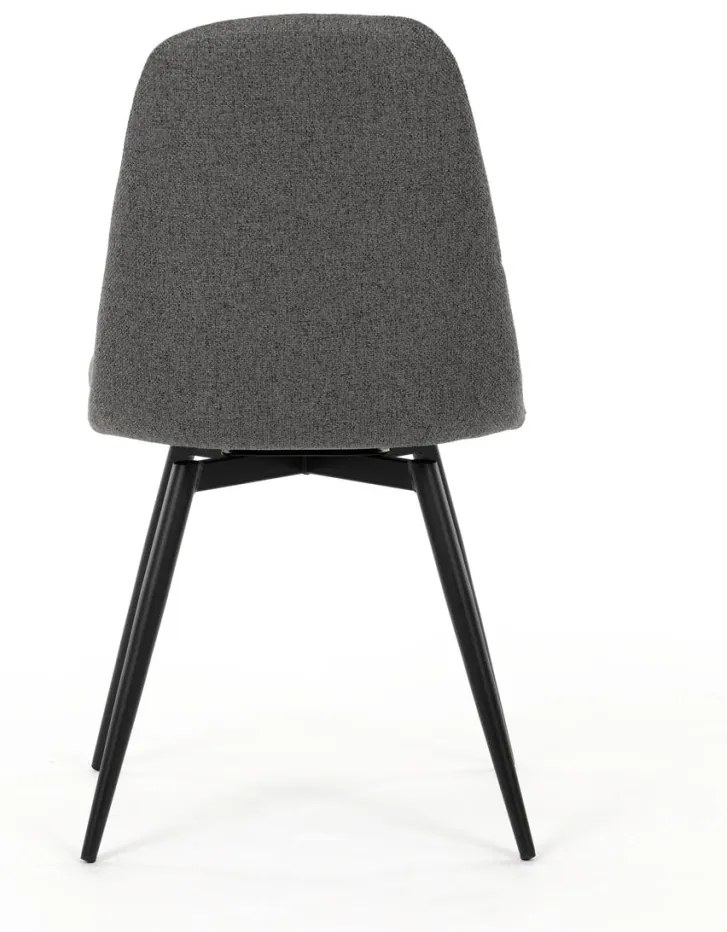 Scaun de sufragerie pivotant, material gri, mecanism rotativ 360°, lac negru mat, picioare metalice