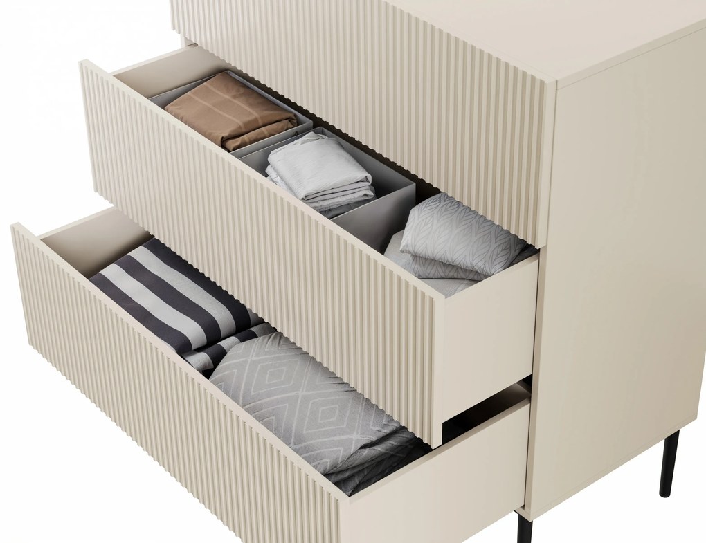 Nicole komód 100 cm fiókos, martellázott előlap - kasmír / fekete lábak