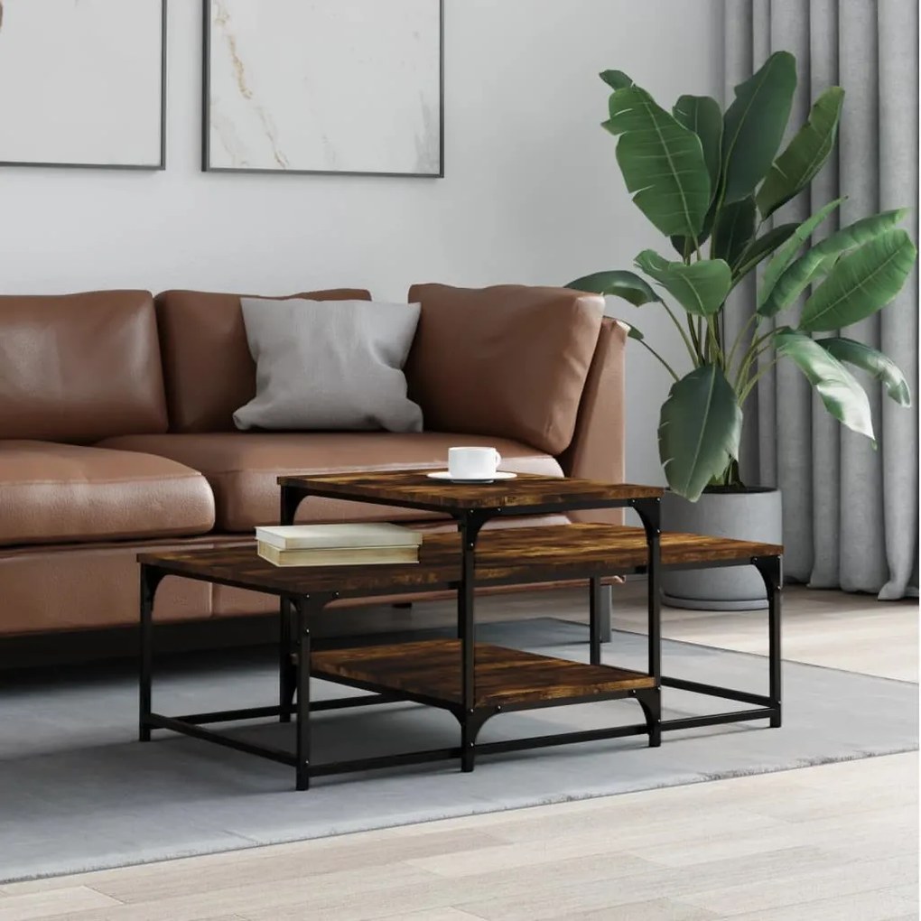 Füstös tölgy színű szerelt fa dohányzóasztal 102 x 60 x 45 cm