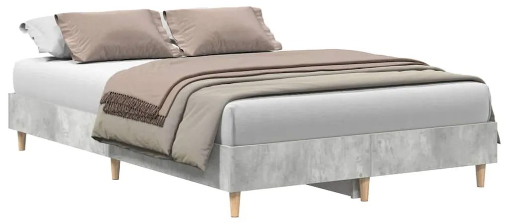 betonszürke szerelt fa ágykeret matrac nélkül 135 x 190 cm