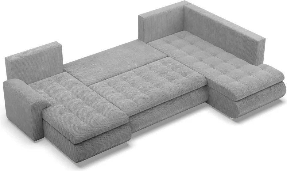 Tokio U sarokkanapé, 3 ágyneműtartóval, kordbársony, jobboldali, szürke