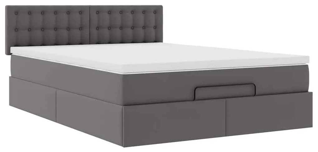 szürke műbőr ottomán ágy matracokkal & LED-ek 140x190cm
