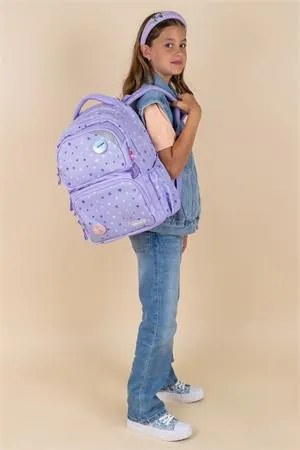 Iskolatáska, cipzáras, BELMIL Maxi Pack Purple Dots, lila pöttyös (BL338376L)