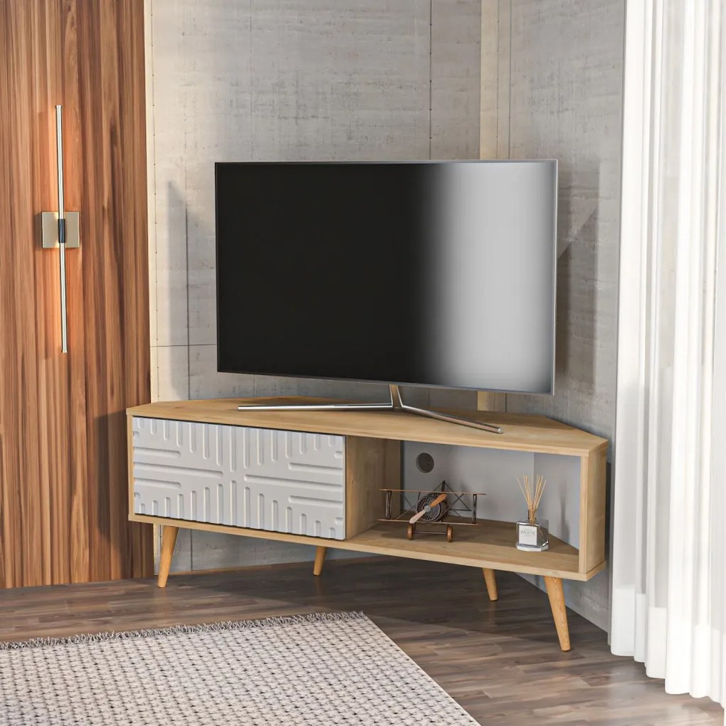Mora TV-állvány, zafír tölgy-fehér, 140 cm