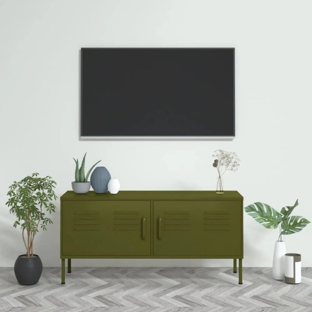 olívazöld acél TV-szekrény 105 x 35 x 50 cm