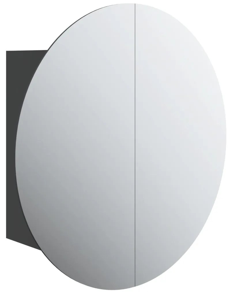fekete fürdőszobaszekrény kerek tükörrel/LED-del 47x47x17,5 cm