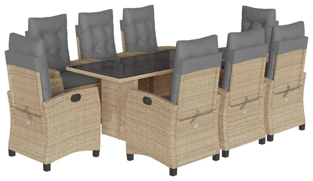 9 részes vegyes bézs polyrattan kerti étkezőgarnitúra párnákkal