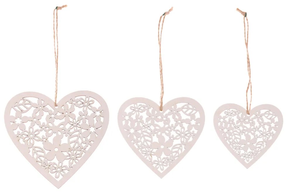Szív, Virág Mintás Függeszthető Dekoráció 3 db/csomag. Fehér Színben
