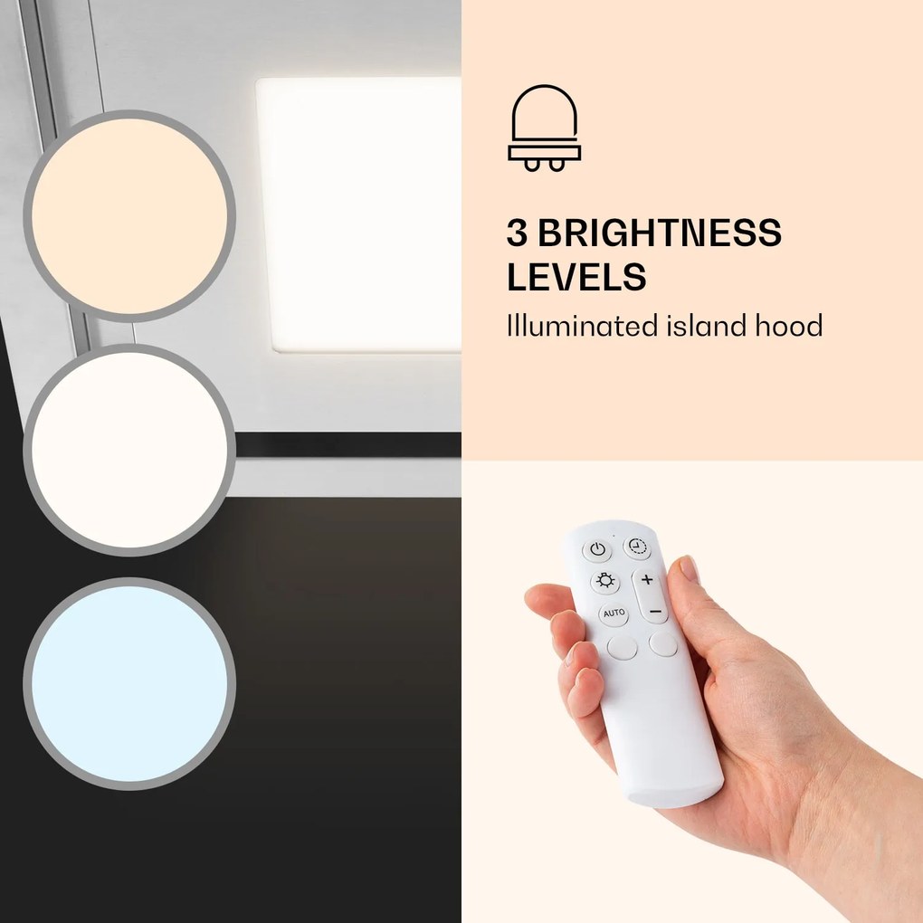 Klarstein Remy Brilliant Edition, sziget páraelszívó, 90 cm, 609 m³/ó, A energiahatékonysági osztály, LED, üveg, nemesacél