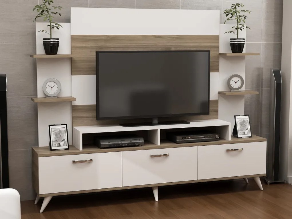 Diana TV-állvány, fehér-dió, 180 cm