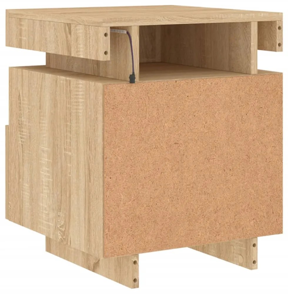 2 db sonoma tölgy éjjeliszekrény LED-fényekkel 40x39x48,5 cm