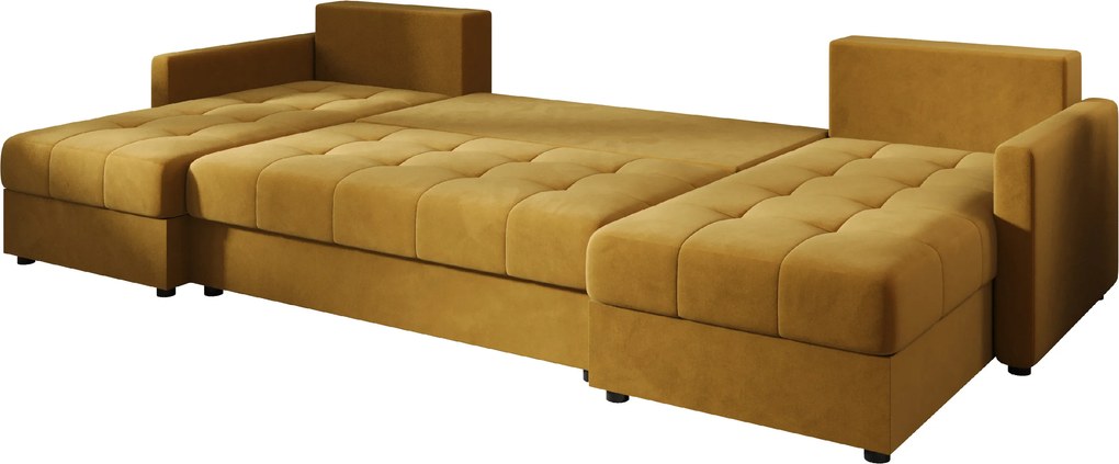 VENORIA U alakú kihúzható ülőgarnitúra, 285x146 cm, mustársárga + 2 párna INGYEN