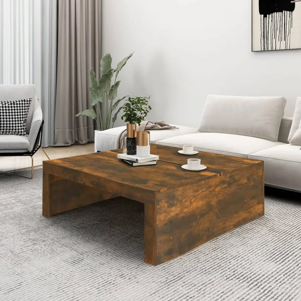füstös tölgy színű szerelt fa dohányzóasztal 100 x 100 x 35 cm