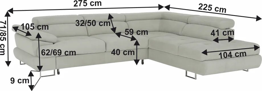 Ülőgarnitúra tárolóhellyel, világosszürke, szövet, jobbos, BUTON R