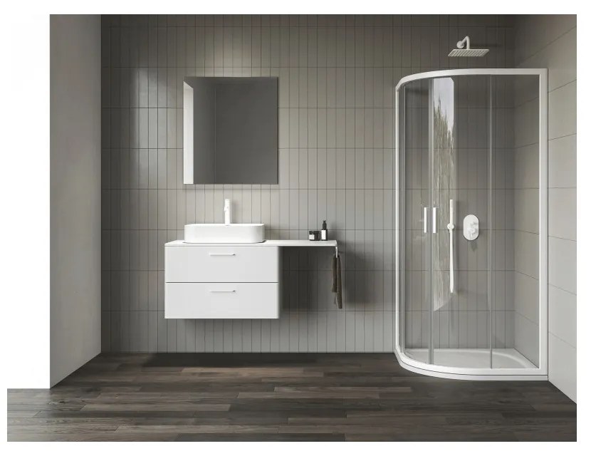 RAVAK Blix II NBLCP4-90 zuhanykabin, íves, matt fehér + Transparent