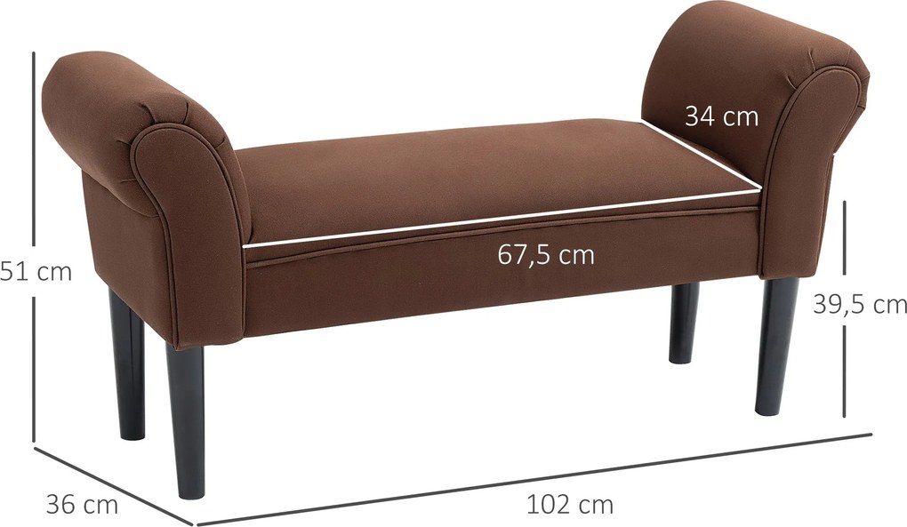 HOMCOM Kárpitozott Pad, Ágy Vége, Voilé Szövet, Barna, 102 x 36 x 51 cm | Aosom