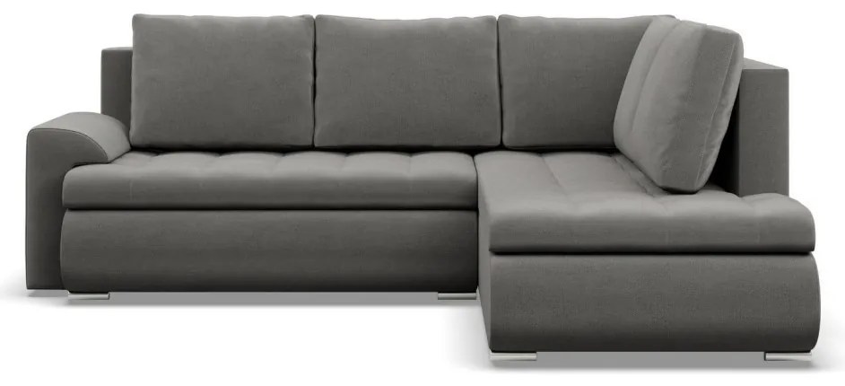 Tokio sarokkanapé, L alakú háttámlával, 2 ágyneműtartóval, bársony, jobboldali, világosszürke