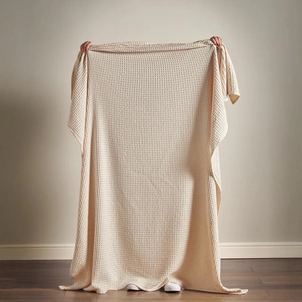 Bézs pamut takaró 150x200 cm Jaipur Chunky Waffle – Pineapple Elephant