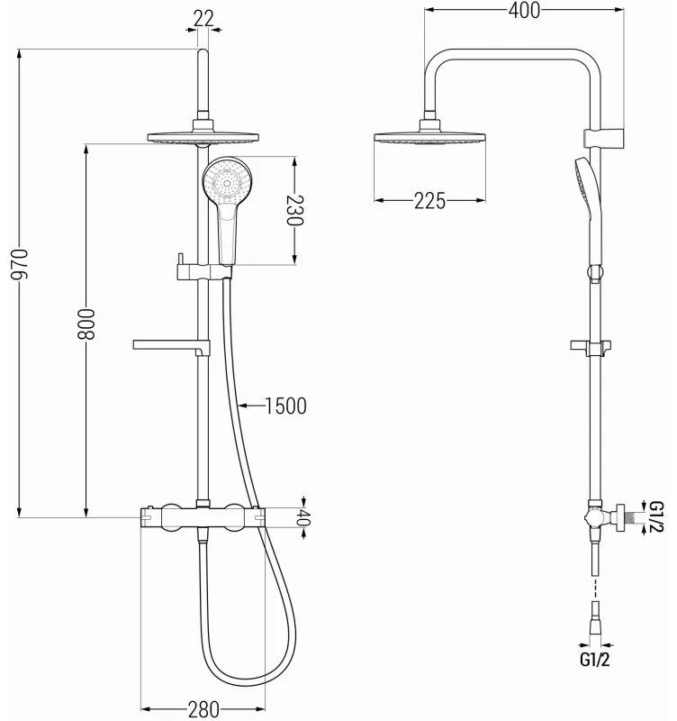 Mexen KX05 zuhanykészlet Kai termosztatikus csapteleppel, arany, 771500591-50