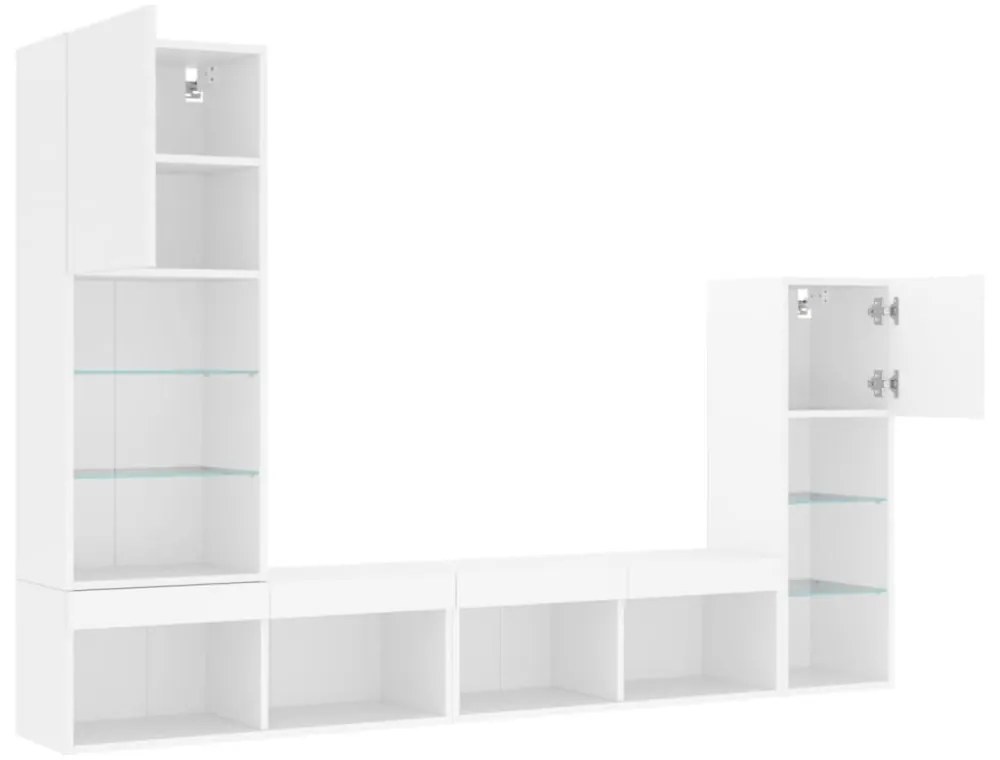 vidaXL 4 darab fehér szerelt fa fali TV-bútor LED-del