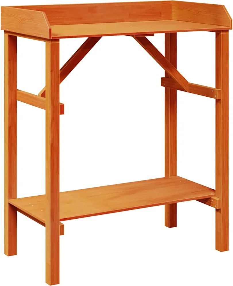 vidaXL Ültetőasztal polcokkal Barna 75 x 40 x 90 cm Tömör fenyőfa