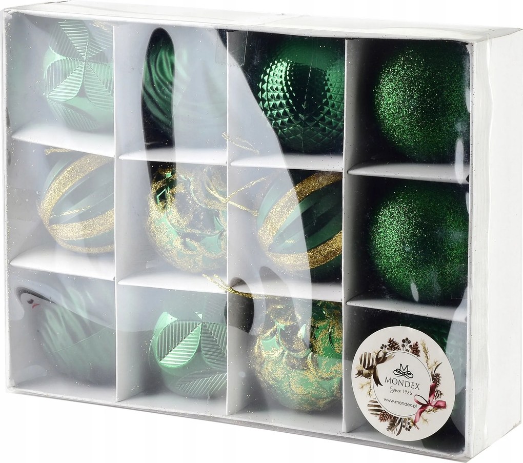 12 darabos karácsonyi golyókészlet, lila, 6 cm, zöld