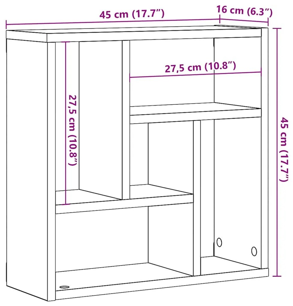 kézműves tölgy színű szerelt fa fali polc 45 x 16 x 45 cm