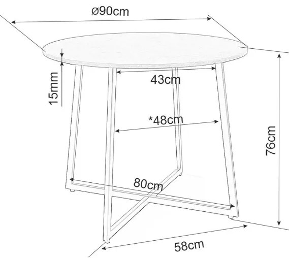 Kerek étkezőasztal LUNA 90 cm, rusztikus barna