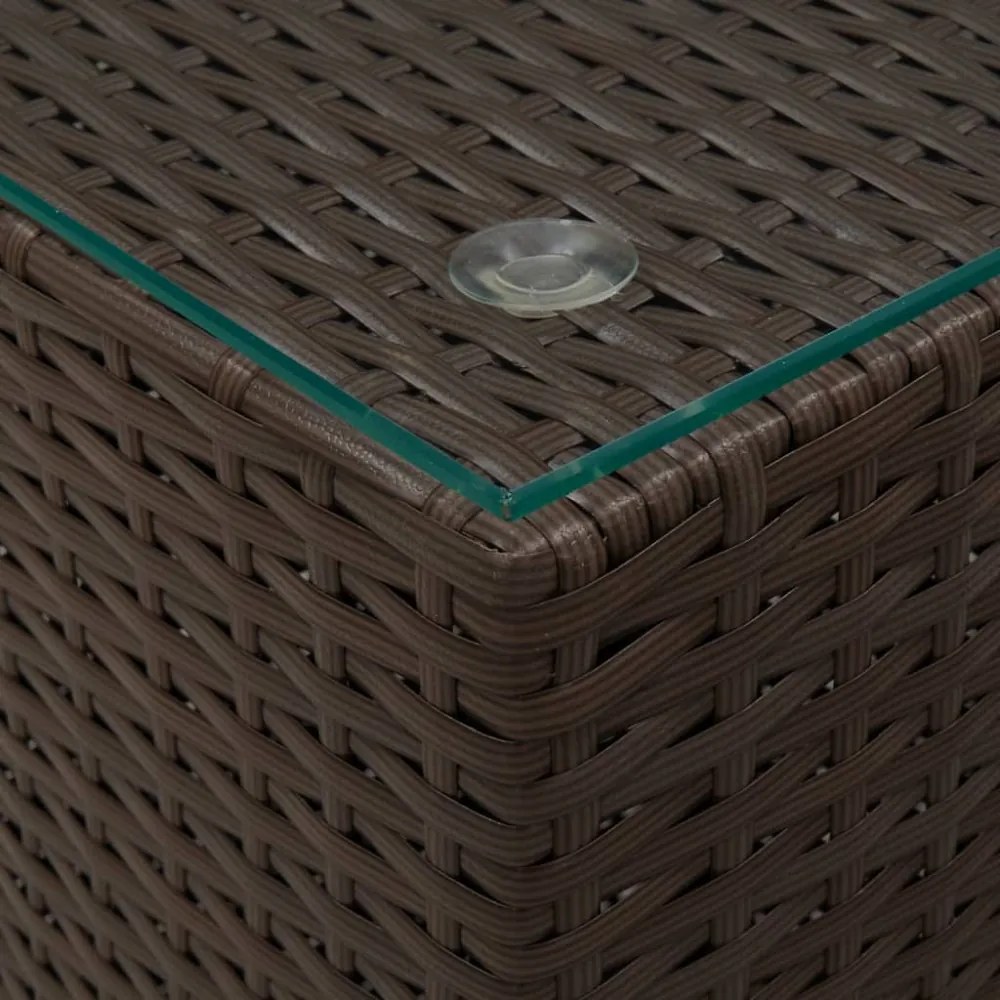 barna polyrattan kisasztal üveg asztallappal 35 x 35 x 52 cm