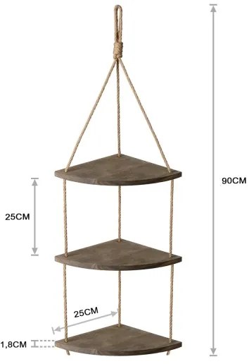 Függő sarki polc 90x25 cm barna