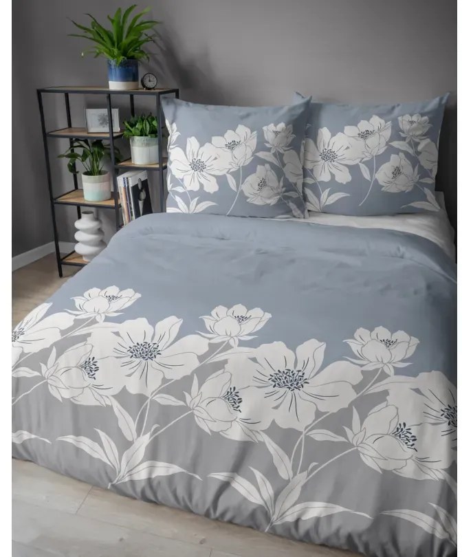 Flanel ágynemű - kék virágmotívummal 3 časti: 1ks 220x200 + 2ks 70x80