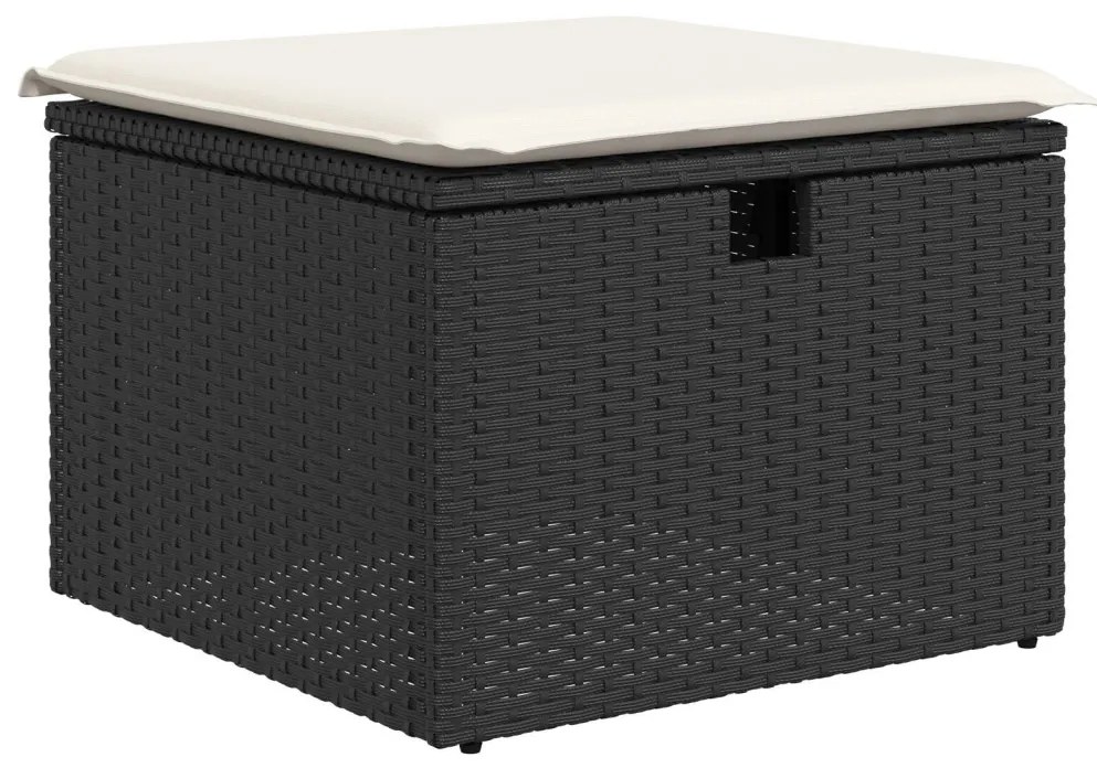 6 Részes Kert Sofabútor Készlet Párnákkal Fekete Poli Rattan, 2 Személyes Kert Sofabútor Készlet Raktárral és Párnákkal Fekete Poli Rattan