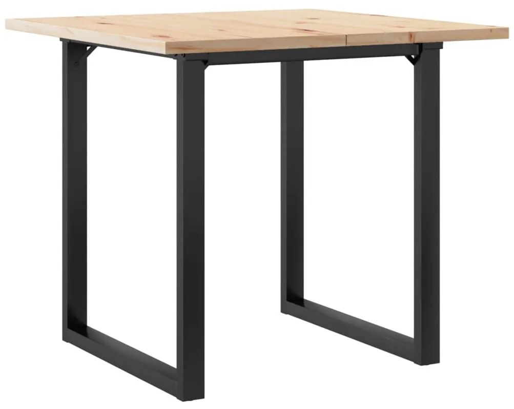 Tömör fenyőfa és acél étkezőasztal O-vázzal 80x80x75,5 cm