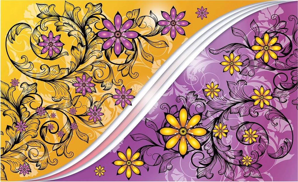 Fotótapéta Virágok Lila-Sárga Absztrakt Art Deco 250x175 +ragasztó