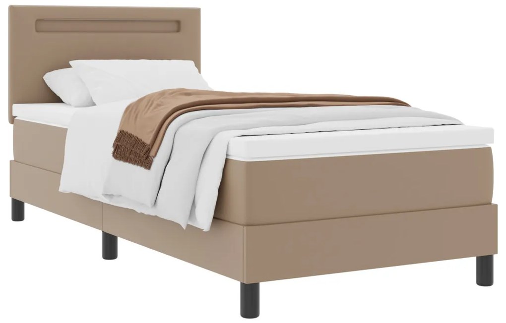 Boxspring Ágy Matraccal, Kávébarna, 100 x 200 cm, Műbőr