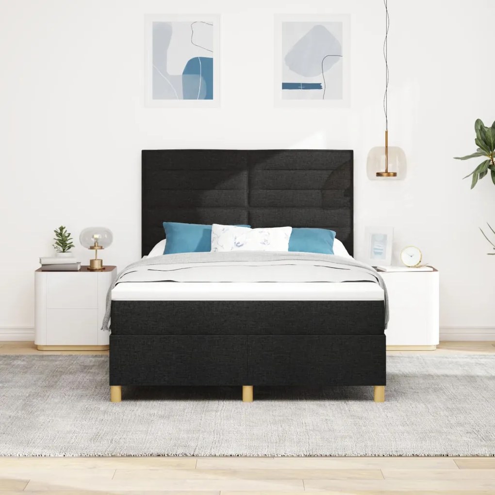 Box Spring Ágy Matraccal Fekete 140x200 cm Szövet
