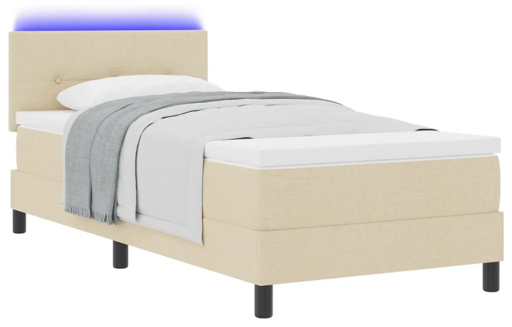 Boxspring Ágy Matrac &amp; LED Krém 90x200 cm Szövet