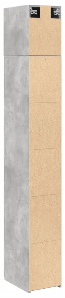 betonszürke szerelt fa vékony tárolószekrény 30 x 42,5 x 225 cm